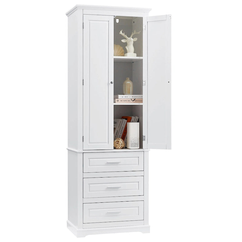 Armoire de rangement haute, 3 tiroirs et 2 portes, Blanc / Gris / Noir