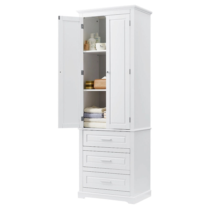 Armoire de rangement haute, 3 tiroirs et 2 portes, Blanc / Gris / Noir