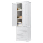 Armoire de rangement haute, 3 tiroirs et 2 portes, Blanc / Gris / Noir
