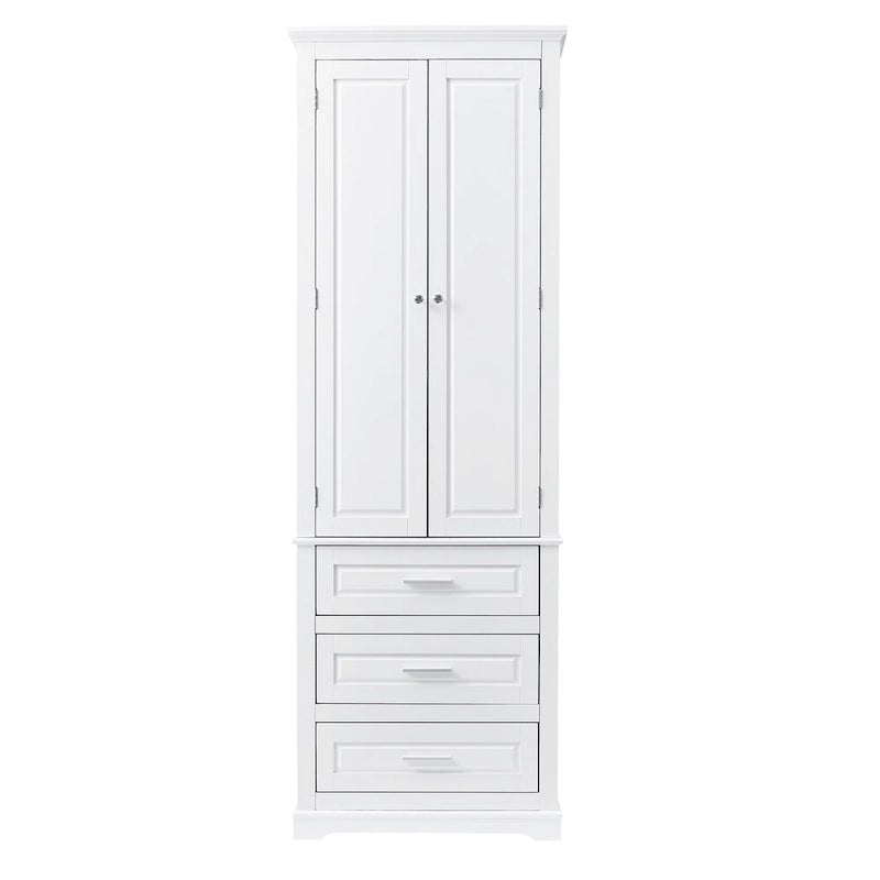 Armoire de rangement haute, 3 tiroirs et 2 portes, Blanc / Gris / Noir