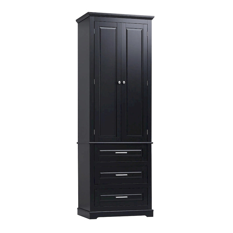 Armoire de rangement haute, 3 tiroirs et 2 portes, Blanc / Gris / Noir