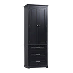 Armoire de rangement haute, 3 tiroirs et 2 portes, Blanc / Gris / Noir
