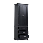 Armoire de rangement haute, 3 tiroirs et 2 portes, Blanc / Gris / Noir