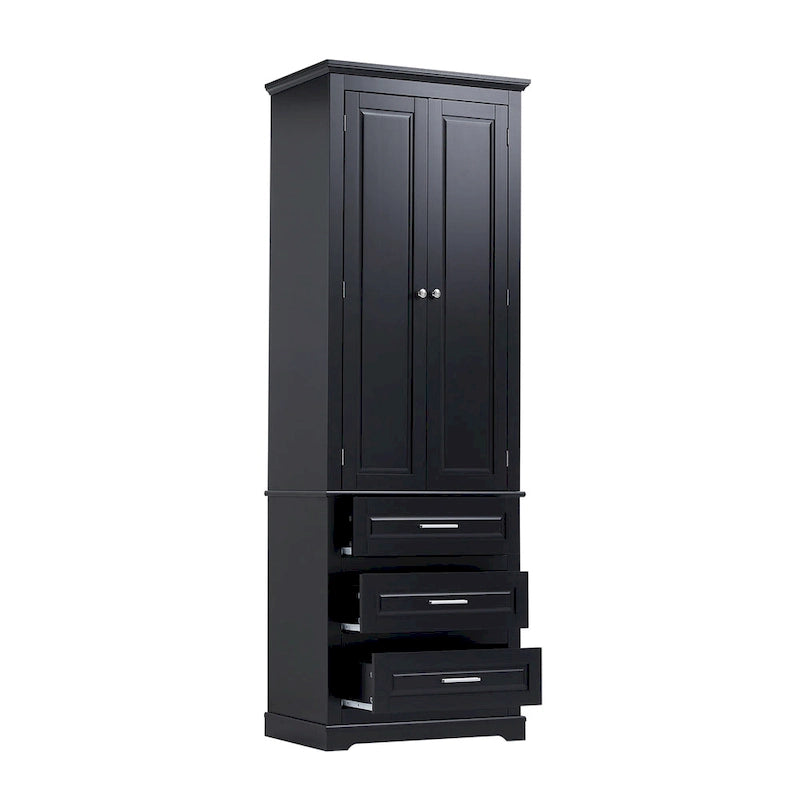 Armoire de rangement haute, 3 tiroirs et 2 portes, Blanc / Gris / Noir