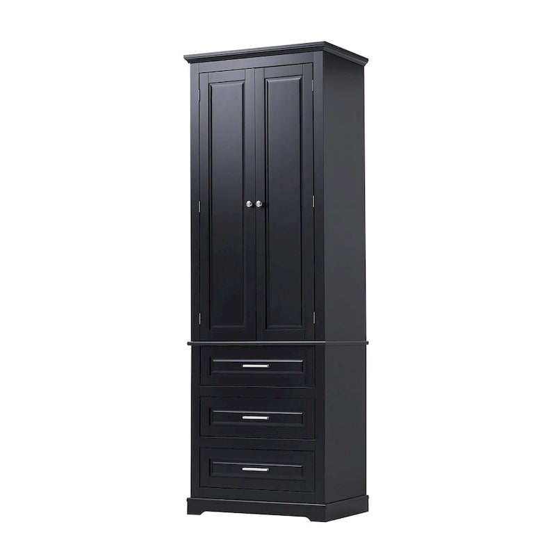 Armoire de rangement haute, 3 tiroirs et 2 portes, Blanc / Gris / Noir