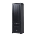 Armoire de rangement haute, 3 tiroirs et 2 portes, Blanc / Gris / Noir