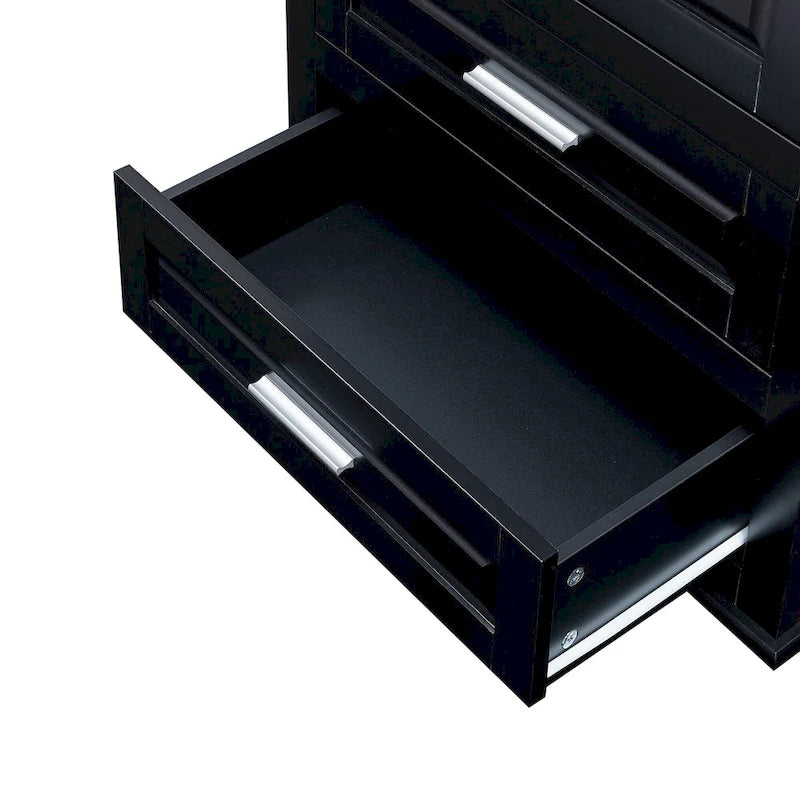 Armoire de rangement haute, 3 tiroirs et 2 portes, Blanc / Gris / Noir
