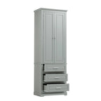 Armoire de rangement haute, 3 tiroirs et 2 portes, Blanc / Gris / Noir