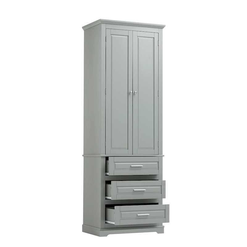 Armoire de rangement haute, 3 tiroirs et 2 portes, Blanc / Gris / Noir