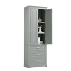 Armoire de rangement haute, 3 tiroirs et 2 portes, Blanc / Gris / Noir