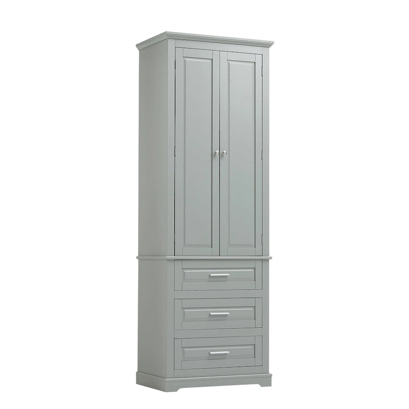 Armoire de rangement haute, 3 tiroirs et 2 portes, Blanc / Gris / Noir