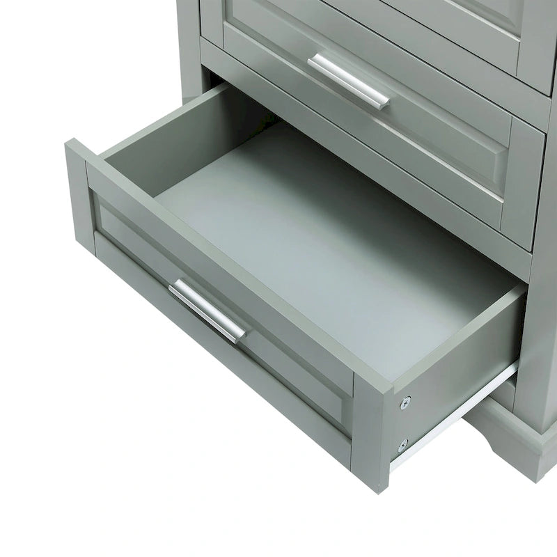 Armoire de rangement haute, 3 tiroirs et 2 portes, Blanc / Gris / Noir