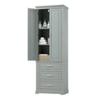 Armoire de rangement haute, 3 tiroirs et 2 portes, Blanc / Gris / Noir