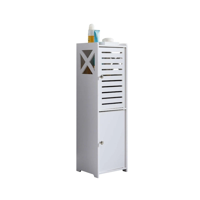 Meuble de rangement de salle de bain blanc brillant, 2 portes