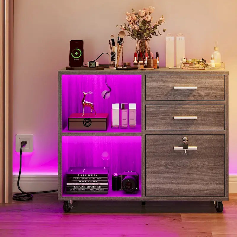 Moasis Classeur mobile à LED 3 tiroirs avec station de charge compatible format A4/Lettre