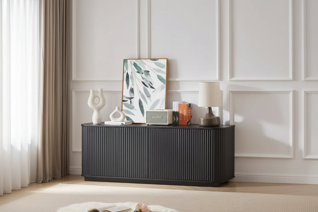 Sideboard Storage Cabinet TV Stand with wave pattern Buffet Cabinet Wooden Vertical Striped Cabinet