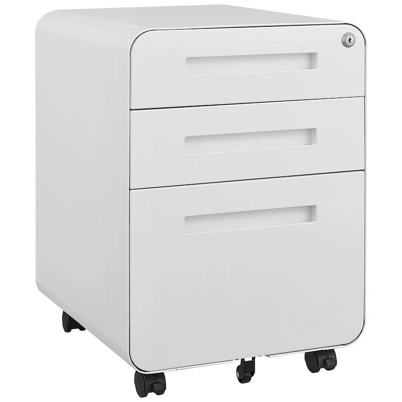 Caisson de classement mobile blanc à 3 tiroirs avec 5 roulettes, utilisateur unique, maison et bureau