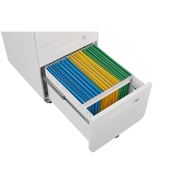 Caisson de classement mobile blanc à 3 tiroirs avec 5 roulettes, utilisateur unique, maison et bureau