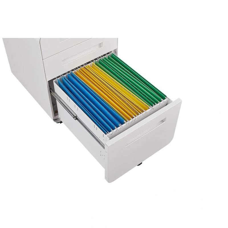 Caisson de classement mobile blanc à 3 tiroirs avec 5 roulettes, utilisateur unique, maison et bureau