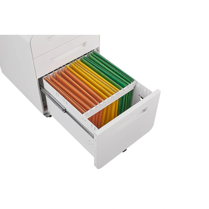 Caisson de classement mobile blanc à 3 tiroirs avec 5 roulettes, utilisateur unique, maison et bureau