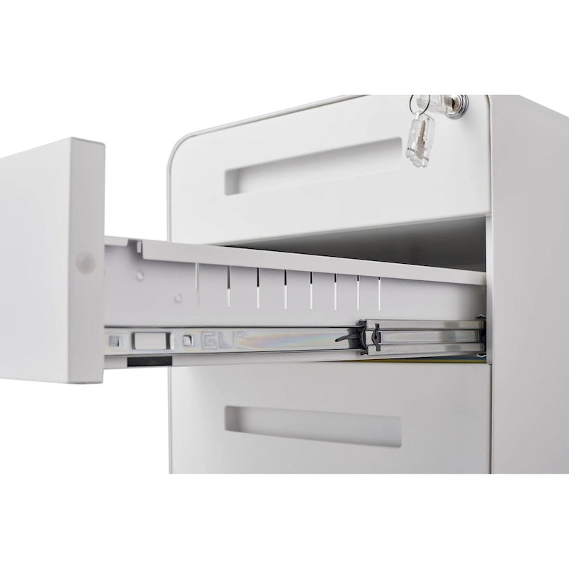 Caisson de classement mobile blanc à 3 tiroirs avec 5 roulettes, utilisateur unique, maison et bureau