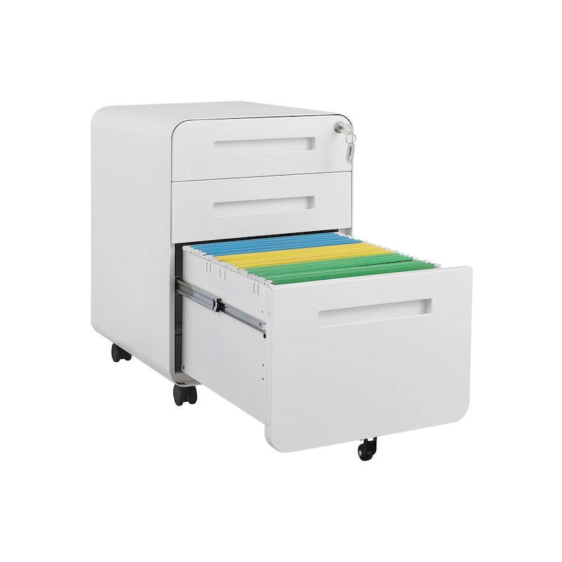 Caisson de classement mobile blanc à 3 tiroirs avec 5 roulettes, utilisateur unique, maison et bureau
