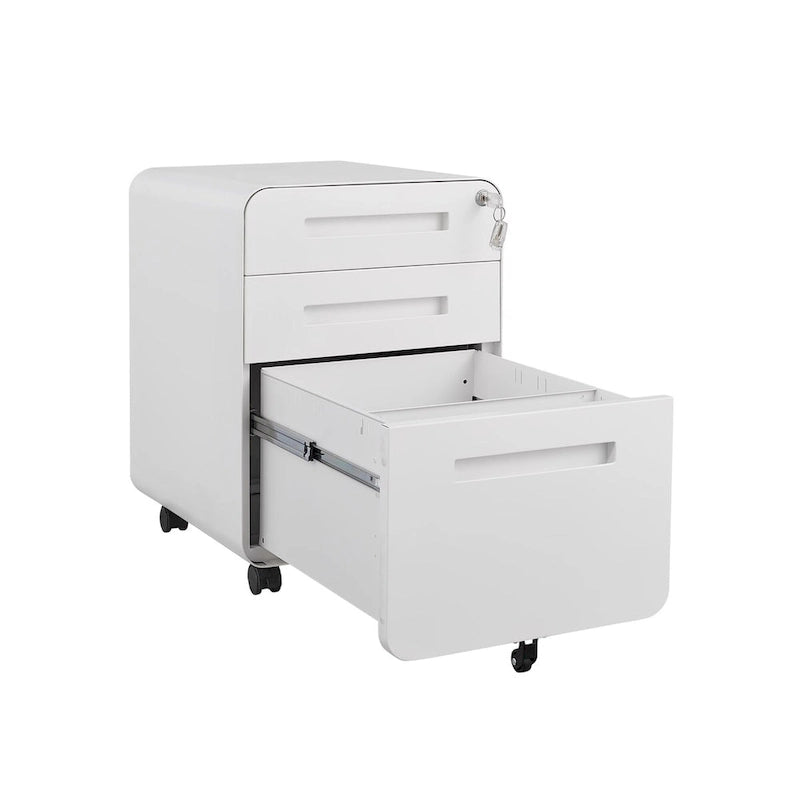 Caisson de classement mobile blanc à 3 tiroirs avec 5 roulettes, utilisateur unique, maison et bureau