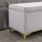 Grand ensemble de bancs de rangement, bancs combinés 2-en-1 avec garniture cloutée, bancs en velours capitonné avec pieds dorés, supporte 113 kg