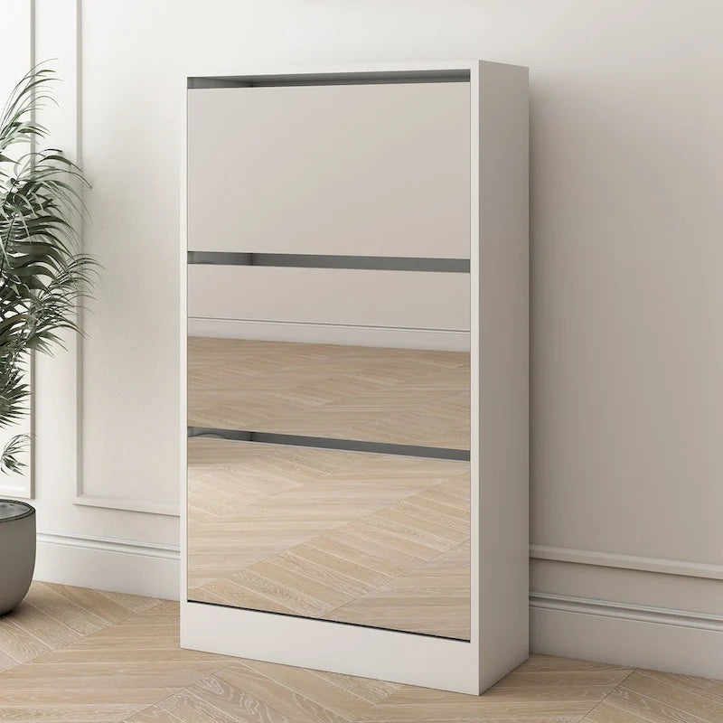 Meuble à chaussures rotatif blanc 3 tiroirs avec miroir pleine longueur, simple