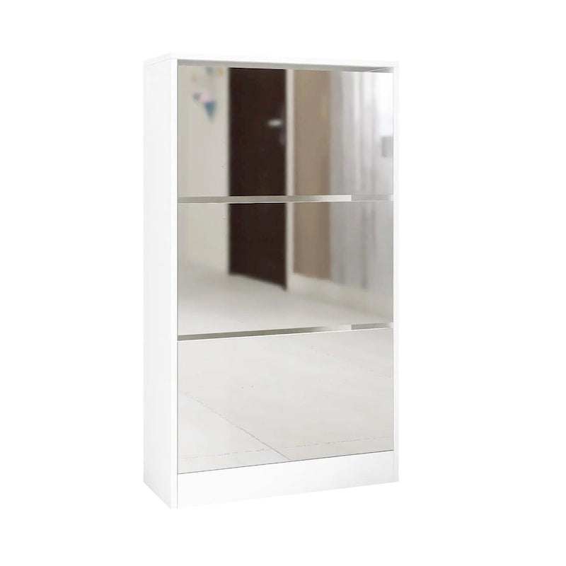 Meuble à chaussures rotatif blanc 3 tiroirs avec miroir pleine longueur, simple