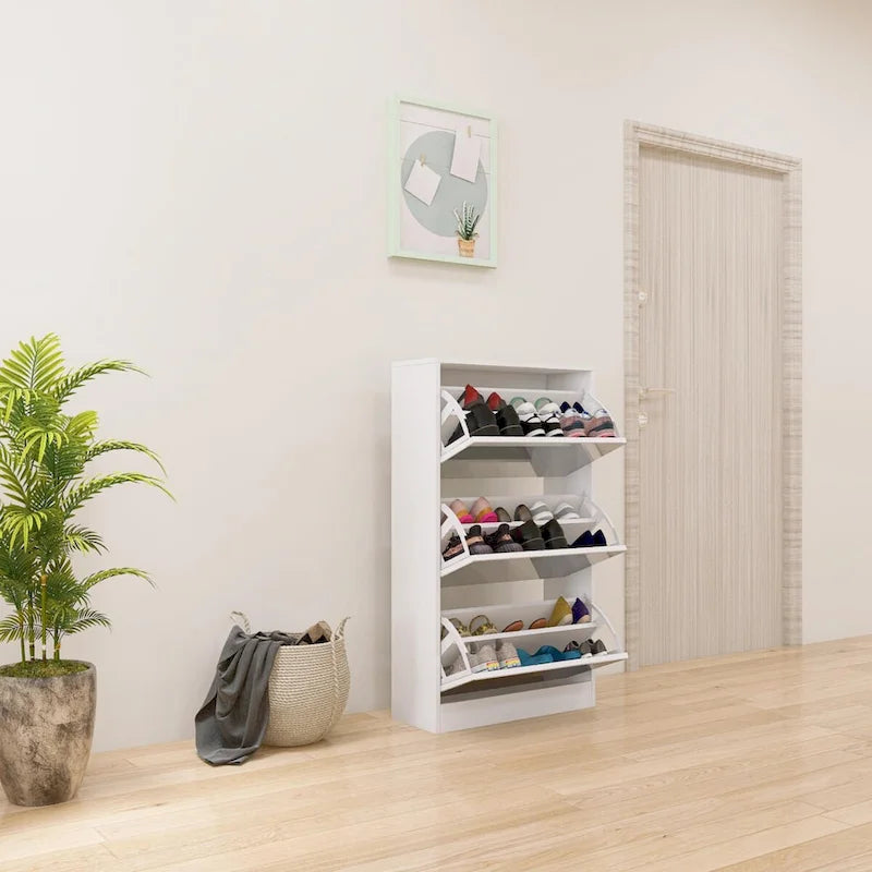 Meuble à chaussures rotatif blanc 3 tiroirs avec miroir pleine longueur, simple