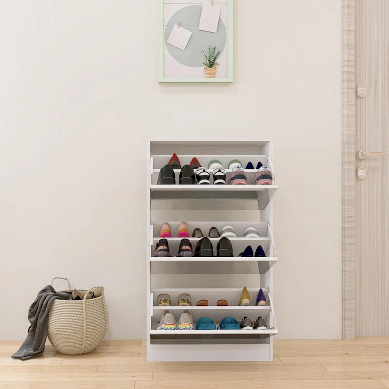 Meuble à chaussures rotatif blanc 3 tiroirs avec miroir pleine longueur, simple