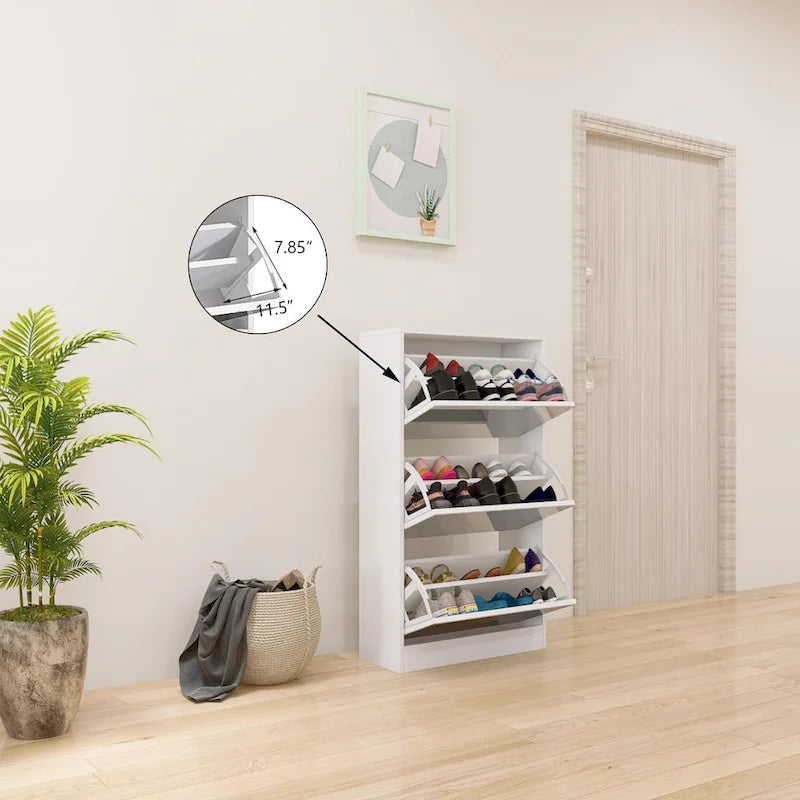 Meuble à chaussures rotatif blanc 3 tiroirs avec miroir pleine longueur, simple